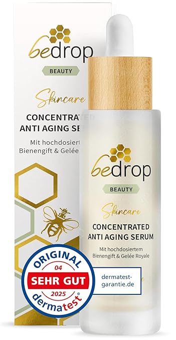 bedrop Concentrated Anti Ageing Serum with Firming Bee Venom, Royal Jelly, Hyaluronic & Acetylglucosamine High Dose - Pure Beekeeper Quality without Additives
