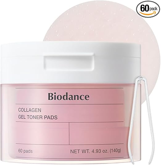 BIODANCE Collagen Gel Toner Pads, Face Pore Minimizer 10% Collagen Water, Dalton Collagen 243, 60 Pads of 2.33g, for Sensitive Skin, Improves Elasticity and Texture Without Irritation