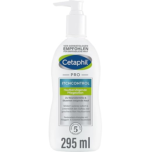 Cetaphil PRO ItchControl Hautberuhigende Pflegelotion, 295ml, Für zu Neurodermitis & Ekzemen neigende Haut, Lindert juckende, gereizte Haut, Mit Sheabutter, Filaggrin- und Ceramid-Bausteinen