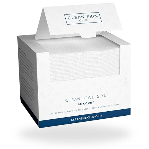 Clean Skin Club Clean Towel XL Face Cloth, 100% USDA Certified Dermatologically & Clinically Tested Face Towels, Disposable Towels, Face Wash Cloth, Makeup Remover, Pack of 50, Pack of 50