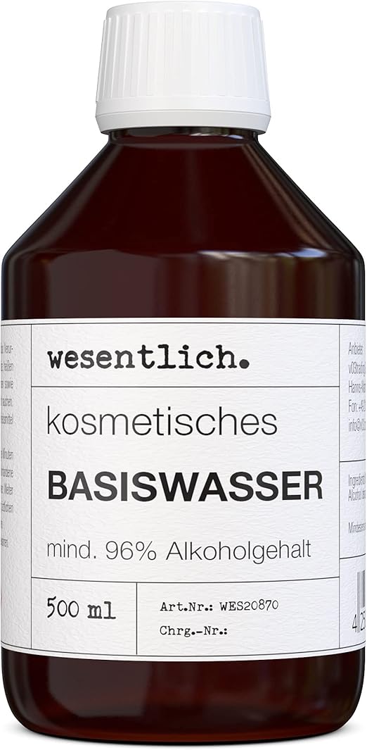 Cosmetic base water 500 ml, at least 96% alcohol, for making DIY cosmetics wesentlich.