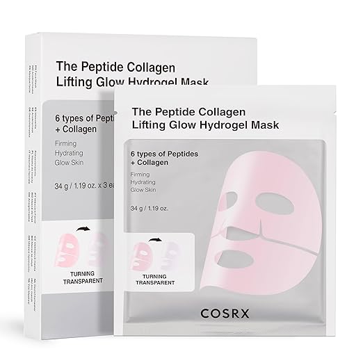 COSRX Pink Peptide Collagen Lifting Glow Hydrogel Face Masks Skin Care Pack of 3, Collagen Face Mask, Travel Essentials, Overnight Face Mask, Korean Skincare