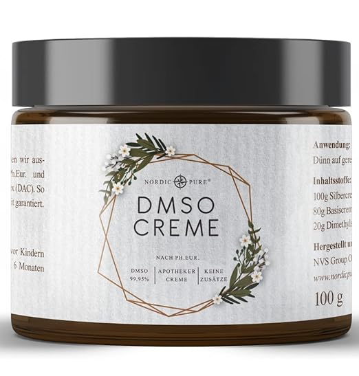 DMSO Cream Dimethyl Sulfoxide 99.9% Purity - in a High-Quality Basic Cream According to DAC German Pharmacy Code - in Brown Pharmacist Glass Jar - 100 ml