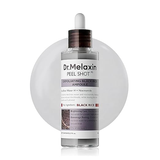 Dr.Melaxin Peel Shot Glow Black Rice Exfoliating Ampoule, Soft Exfoliating Face and Body Dead Skin Cells Exfoliator Blackhead Remover for All Skin Types, Korean Skin Care, 80ml