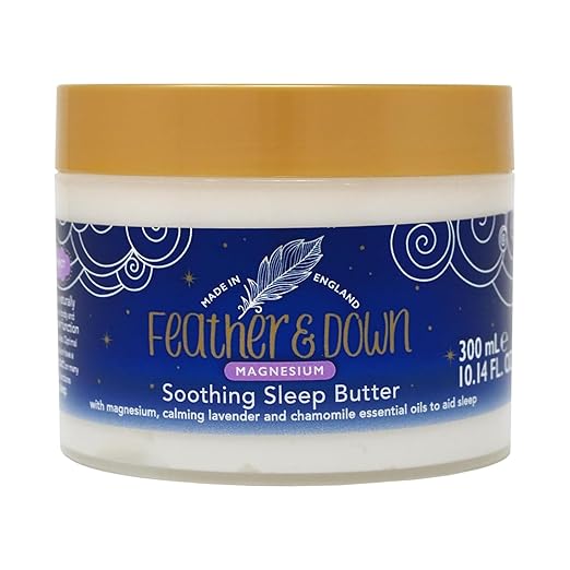 Feather & Down Soothing Magnesium Sleep Butter (300ml) - With Magnesium & Soothing Lavender & Chamomile Essential Oil to Promote Fall Asleep - Cruelty Free Vegan