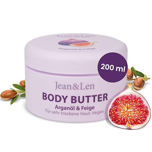Jean & Len Pampering Body Butter Argan Oil & Fig, pH Skin Ideal, with Pampering Fig Scent, Body Butter, Paraben Free & Silicone, 200 ml (Packaging May Vary)