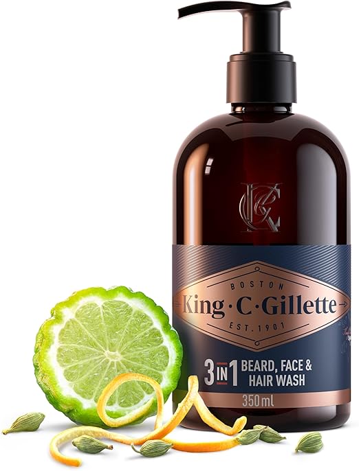 King C. Gillette Beard Shampoo for Men with Coconut Water, Argan Oil and Avocado Oil for Ideal Beard Care, 350ml