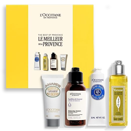 L'OCCITANE - The Provence Set - Shea Butter Hand Cream, Shower Gel Verbena, Balancing and Gentle Shampoo and Body Milk Concentrate Almond - Made in France