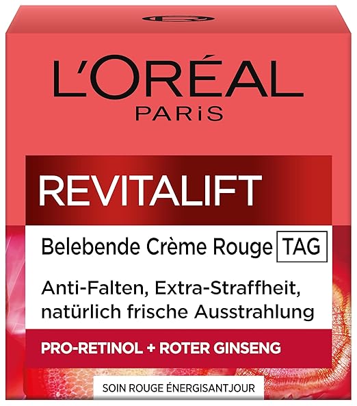 L'Oréal Paris Revitalift Invigorating Crème Rouge Day Cream with Red Ginseng Smoothes Skin and Provides a Refreshing Glow 50 ml