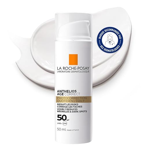 La Roche Posay Anthelios Age Correct, Moisturising Anti-Age Day Cream with SPF50 for Mature, Sensitive Skin, Prevents Light-induced Skin Ageing, with Niacinamide and Phe Resorcinol, 50 ml