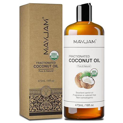 MAYJAM Fractionated Coconut Oil Organic 473 ml, Carrier Oil Coconut Oil Pure Natural for Skin Hair, Easy to Absorb, USDA Organic, Skin Oil Repair and Care, Coconut Oil for Massage