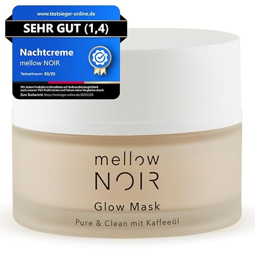 mellow NOIR Glow Mask 50 ml | Daily Night Cream | Reduces Visible Pores & Redness | For Even Skin | Noticeable Instant Effect | Vegan | Certified Natural Cosmetics