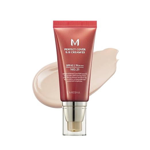 MISSHA Perfect Cover BB Cream 50 ml #21 Light Beige - Medium Coverage, Moisturiser and Sun Protection SPF42, Long-Lasting Natural Makeup