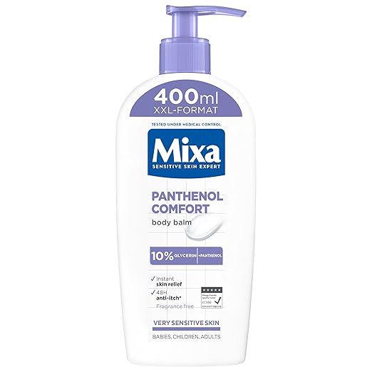 Mixa Panthenol Body Lotion XXL, Itch-Relieving and Soothing Balm, with Panthenol and Vegetable Glycerine, for Sensitive, Sensitive Skin, Reduces Itching, Mixa Panthenol Comfort, 400 ml