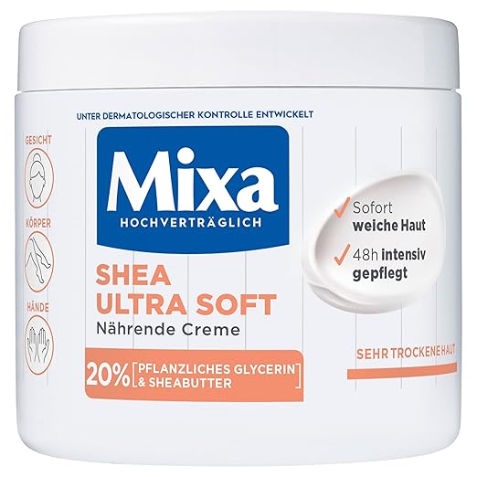 Mixa Shea Intensive Nährende Creme mit 20% pflanzlichem Glycerin und Sheabutter für sehr trockene Haut, für Gesicht, Körper und Hände