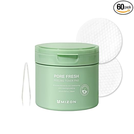 MIZON Pore Fresh Exfoliating Toner Pad (x60) Korean Skin Care - Gentle Exfoliating Tampons with AHA, BHA & PHA - Deep Cleansing and Sebum Control for Sensitive Skin