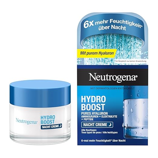 Neutrogena Hydro Boost Night Cream, Moisturising Night Cream, Face Cream with Hyaluronic Acid, Vegetable Trehalose and Self-Smoothing Gel (1 x 50 ml)