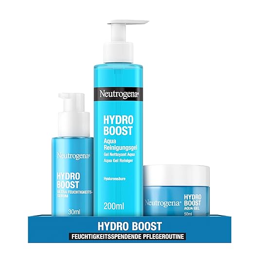Neutrogena Hydro Boost Skincare Set with Aqua Cleansing Gel, Aqua Pearls Face Serum and Aqua Gel Face Cream, Face Cleansing and Care with Hyaluronic Acid, Ideal as a Gift Set