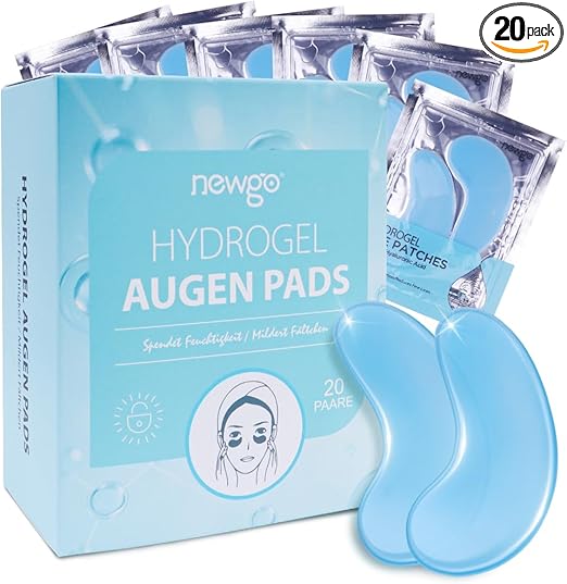 NEWGO 20 Pairs Eye Pads Eye Mask Hyaluronic Acid Collagen with Hyaluron, Vitamin E Against Dark Circles Eye Bags Wrinkles Dark Circles & Puffiness (Blue)