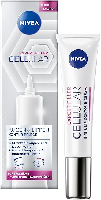 NIVEA Cellular Expert Filler Eye & Lips Contour Care, Firming Anti-Wrinkle Eye Cream with Hyaluronic & Folic Acid, Lip Care for Firming Lip Contour (15 ml)