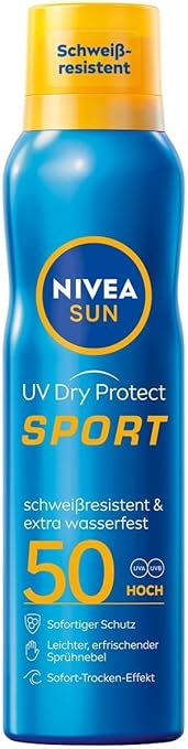 Nivea Sun UV Dry Protect Refreshing Spray SPF 50 (200 ml), Sun Protection for Spraying, Non- Sticky and Non-Greasy, Sun Spray with Very High Sun Protection Factor