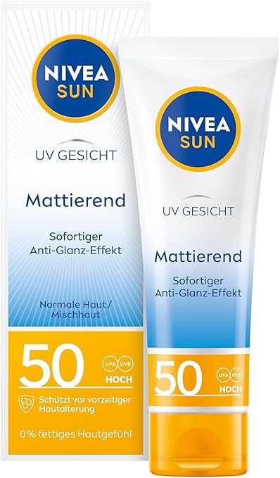 NIVEA SUN UV Face Mattifying Sun Protection SPF 50 (50 ml), Non-Greasy Sun Cream for the Face, Instant Effective Sun Lotion with Light Texture