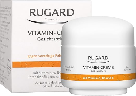 RUGARD Vitamin Cream: Anti-Ageing Face Care Against Premature Skin Ageing with Vitamin A, B6, E and Collagen for Moisture, 100 ml