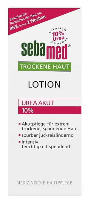SEBAMED, Trockene Haut Lotion Urea Akut 200ml lindert spürbar Spannungsgefühl Rauheit und Juckreiz und hilft die natürliche Feuchtigkeitsbalance der Haut wieder herzustellen, Almond, 200 ml