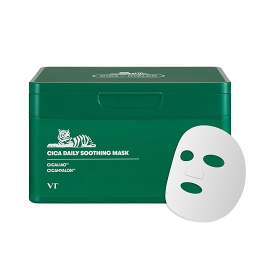 VT COSMETICS CICA Daily Soothing Mask, Pack of 30, Centella Asiatica & Hyaluronic Acid for Care & Hydration, Instant Soothing & Radiance, Skin Suppleness Face Mask