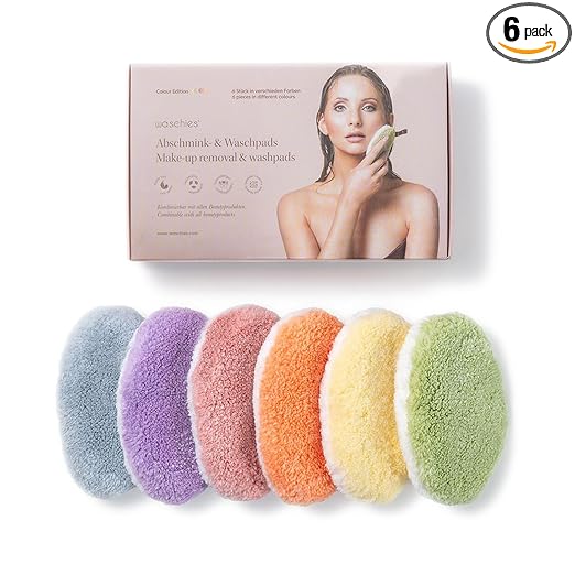 waschies Washable Make-Up and Cleaning Pads, Set of 6, Colour Edition, Reusable, Skin-Friendly, Hypoallergenic, Super Soft, for Adults and Teenagers, for All Skin Types