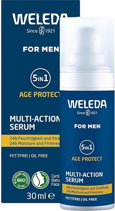 WELEDA Bio For Men 5-in-1 Multi Action Serum - Natural Cosmetics Anti Ageing Men's Face Care Concentrate Reduces Wrinkles & Tightens Men's Face Serum with Aloe Vera & Pomegranate Juice (Vegan / 30 ml)