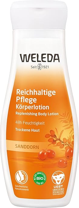 WELEDA Organic Sea Buckthorn Body Lotion - Natural Cosmetics Body Care Lotion with Argan Oil and Sesame Oil Provides Intensive Moisture for up to 48 Hours. Natural Body Lotion for Care of Dry Skin (Vegan, 200 ml)